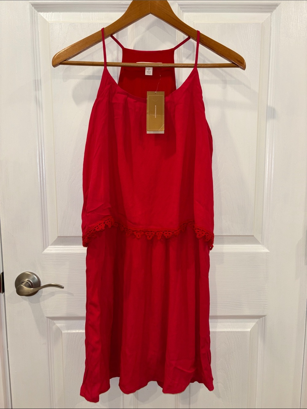 miami Red Eyelet Lace Trim Dress NWT